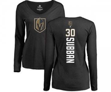 NHL Women Adidas Vegas Golden Knights #30 Malcolm Subban Black Backer Slim Fit Long Sleeve T-Shirt