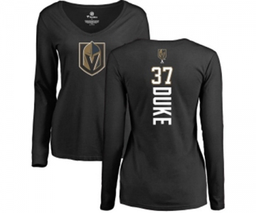 NHL Women Adidas Vegas Golden Knights #37 Reid Duke Black Backer Slim Fit Long Sleeve T-Shirt