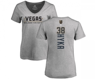 NHL Women Adidas Vegas Golden Knights #38 Tomas Hyka Gray Backer Slim Fit V-Neck T-Shirt