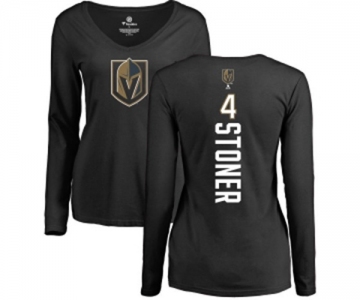 NHL Women Adidas Vegas Golden Knights #4 Clayton Stoner Black Backer Slim Fit Long Sleeve T-Shirt