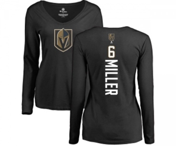 NHL Women Adidas Vegas Golden Knights #6 Colin Miller Black Backer Slim Fit Long Sleeve T-Shirt