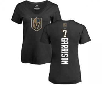 NHL Women Adidas Vegas Golden Knights #7 Jason Garrison Black Backer Slim Fit V-Neck T-Shirt