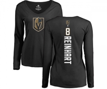 NHL Women Adidas Vegas Golden Knights #8 Griffin Reinhart Black Backer Slim Fit Long Sleeve T-Shirt