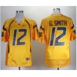 NCAA West Virginia Mountaineers Geno Smith 12 Gold College Football Jerseys