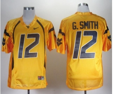 NCAA West Virginia Mountaineers Geno Smith 12 Gold College Football Jerseys