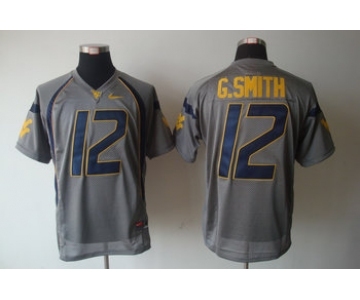 NCAA West Virginia Mountaineers Geno Smith 12 Grey College Football Jersey