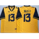 West Virginia Mountaineers 13 David Sills V Yellow College Football Jersey