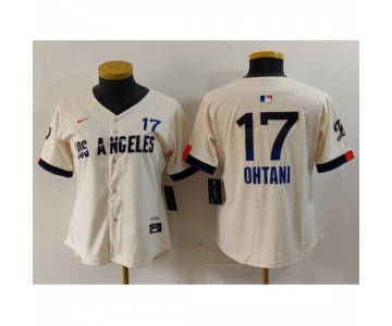 Women Los Angeles Dodgers 17 Shohei Ohtani Cream Stitched Baseball Jersey2