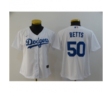 Women Los Angeles Dodgers #50 Mookie Betts White 2020 Cool Base Jersey