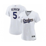 Women's Dodgers #5 Corey Seager White Gold 2021 Gold Program Baseball Jersey