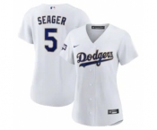 Women's Dodgers #5 Corey Seager White Gold 2021 Gold Program Baseball Jersey