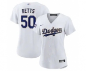 Women's Dodgers #50 Mookie Betts White Gold 2021 Gold Program Baseball Jersey