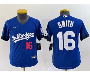 Women's Los Angeles Dodgers #16 Will Smith Number Blue Stitched Cool Base Nike Jersey