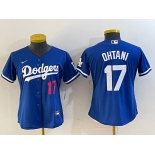 Women's Los Angeles Dodgers #17 Shohei Ohtani Number Blue Stitched Cool Base Nike Jersey