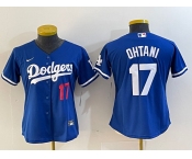 Women's Los Angeles Dodgers #17 Shohei Ohtani Number Blue Stitched Cool Base Nike Jersey