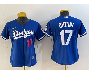 Women's Los Angeles Dodgers #17 Shohei Ohtani Number Blue Stitched Cool Base Nike Jersey