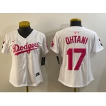 Women's Los Angeles Dodgers #17 Shohei Ohtani Number White Pink Limited Cool Base Stitched Jerseys