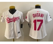 Women's Los Angeles Dodgers #17 Shohei Ohtani Number White Pink Limited Cool Base Stitched Jerseys