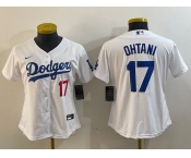 Women's Los Angeles Dodgers #17 Shohei Ohtani Number White Stitched Cool Base Nike Jersey