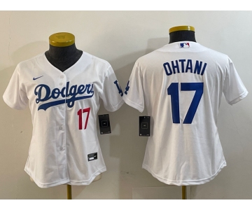 Women's Los Angeles Dodgers #17 Shohei Ohtani Number White Stitched Cool Base Nike Jersey