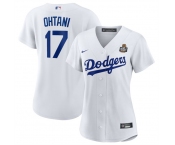 Women's Los Angeles Dodgers #17 Shohei Ohtani White 2024 World Series Cool Base Stitched Baseball Jersey