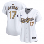 Women's Los Angeles Dodgers #17 Shohei Ohtani White 2025 Gold Collection Limited Stitched Baseball Jersey