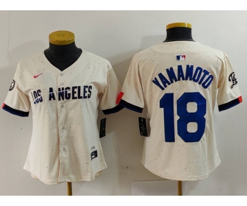 Women's Los Angeles Dodgers #18 Yoshinobu Yamamoto Cream 2024 City Connect Limited Stitched Jersey