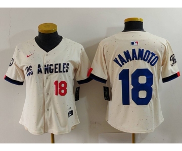 Women's Los Angeles Dodgers #18 Yoshinobu Yamamoto Number Cream 2024 City Connect Limited Stitched Jersey