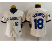 Women's Los Angeles Dodgers #18 Yoshinobu Yamamoto Number Cream 2024 City Connect Limited Stitched Jerseys