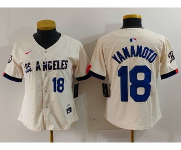 Women's Los Angeles Dodgers #18 Yoshinobu Yamamoto Number Cream 2024 City Connect Limited Stitched Jerseys