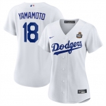 Women's Los Angeles Dodgers #18 Yoshinobu Yamamoto White 2024 World Series Cool Base Stitched Baseball Jersey