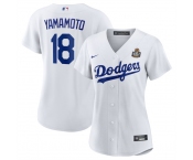 Women's Los Angeles Dodgers #18 Yoshinobu Yamamoto White 2024 World Series Cool Base Stitched Baseball Jersey