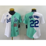 Women's Los Angeles Dodgers #22 Bad Bunny White Green Two Tone 2022 Celebrity Softball Game Cool Base Jerseys