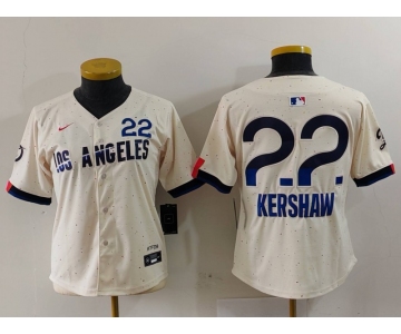 Women's Los Angeles Dodgers #22 Clayton Kershaw Cream 2024 City Connect Limited Jersey