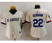 Women's Los Angeles Dodgers #22 Clayton Kershaw Cream 2024 City Connect Limited Stitched Jersey