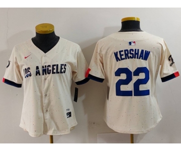 Women's Los Angeles Dodgers #22 Clayton Kershaw Cream 2024 City Connect Limited Stitched Jersey