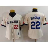 Women's Los Angeles Dodgers #22 Clayton Kershaw Number Cream 2024 City Connect Limited Stitched Jersey