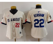 Women's Los Angeles Dodgers #22 Clayton Kershaw Number Cream 2024 City Connect Limited Stitched Jersey