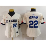 Women's Los Angeles Dodgers #22 Clayton Kershaw Number Cream 2024 City Connect Limited Stitched Jerseys