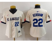 Women's Los Angeles Dodgers #22 Clayton Kershaw Number Cream 2024 City Connect Limited Stitched Jerseys