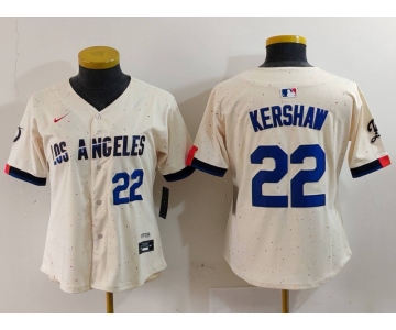 Women's Los Angeles Dodgers #22 Clayton Kershaw Number Cream 2024 City Connect Limited Stitched Jerseys