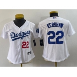 Women's Los Angeles Dodgers #22 Clayton Kershaw Number White Stitched MLB Cool Base Nike Jersey