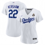 Women's Los Angeles Dodgers #22 Clayton Kershaw White 2024 World Series Cool Base Stitched Baseball Jersey