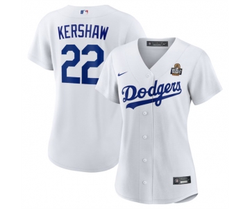 Women's Los Angeles Dodgers #22 Clayton Kershaw White 2024 World Series Cool Base Stitched Baseball Jersey