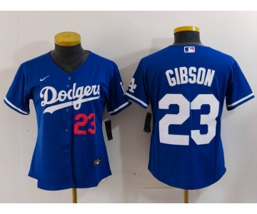 Women's Los Angeles Dodgers #23 Kirk Gibson Number Blue Cool Base Stitched Jersey