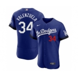 Women's Los Angeles Dodgers #34 Toro Valenzuela 2021 Royal City Connect Flex Base Stitched Baseball Jersey