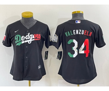 Women's Los Angeles Dodgers #34 Toro Valenzuela Mexico Black Cool Base Stitched Baseball Jersey