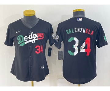 Women's Los Angeles Dodgers #34 Toro Valenzuela Mexico Number Black Cool Base Stitched Baseball Jersey