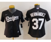 Women's Los Angeles Dodgers #37 Teoscar Hernandez Black Cool Base Stitched Jersey