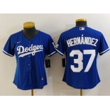 Women's Los Angeles Dodgers #37 Teoscar Hernandez Blue Cool Base Stitched Jersey